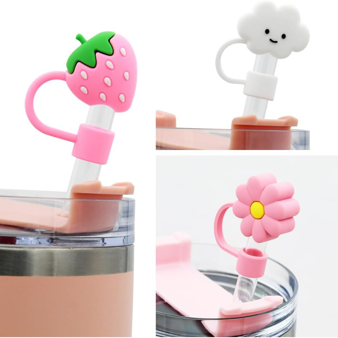 Tapa de paja transfronteriza Juego de 6 piezas Taza de helado de 10mm Cubierta de paja a prueba de polvo Stanley Cup Tapón de paja de silicona a prueba de fugas