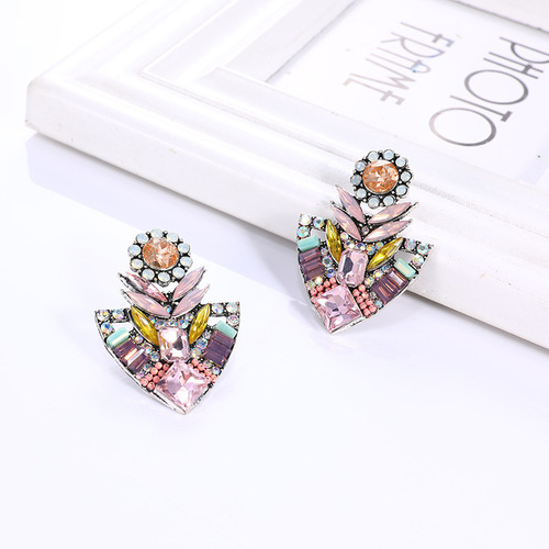 Elegant and Versatile Alloy Earrings with Diamond Accents, Sunflower Flower Pot Design, Cross-Border Bestseller