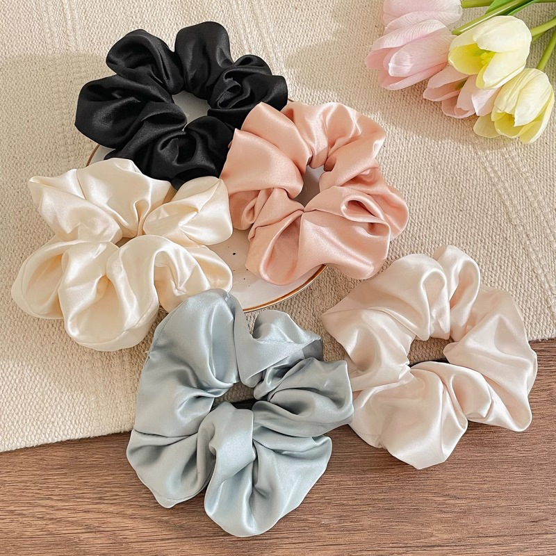Gran tamaño satén flojo color sólido anillo de cabello de intestino grande temperamento francés femenino bajo cabello de cabello cuerdas de cabello banda de goma