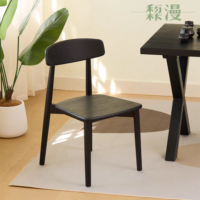 Solid Wood Dining Chair Cream Style White Dining Chair Home High-End Black Simple Oak Practical Backrest Chair