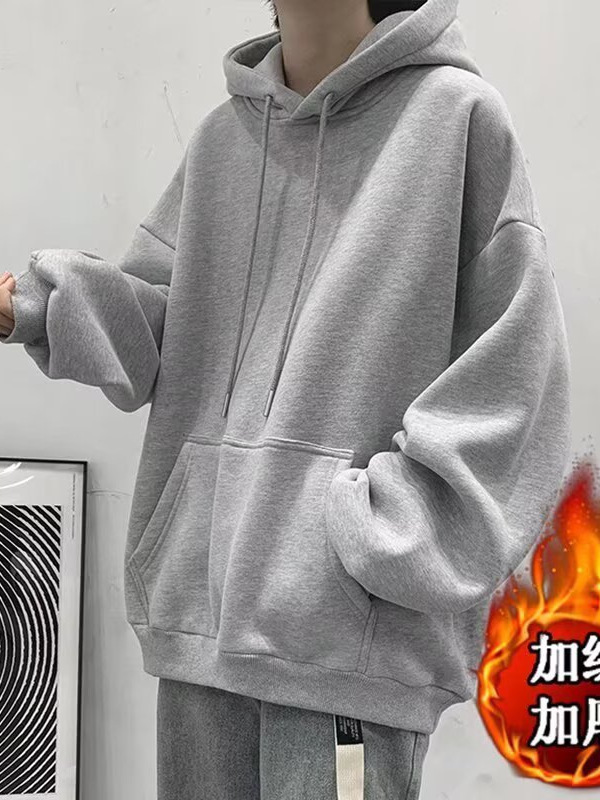 秋冬连帽卫衣男潮流帅气宽松加绒情侣上衣简约时尚休闲百搭新外套|undefined