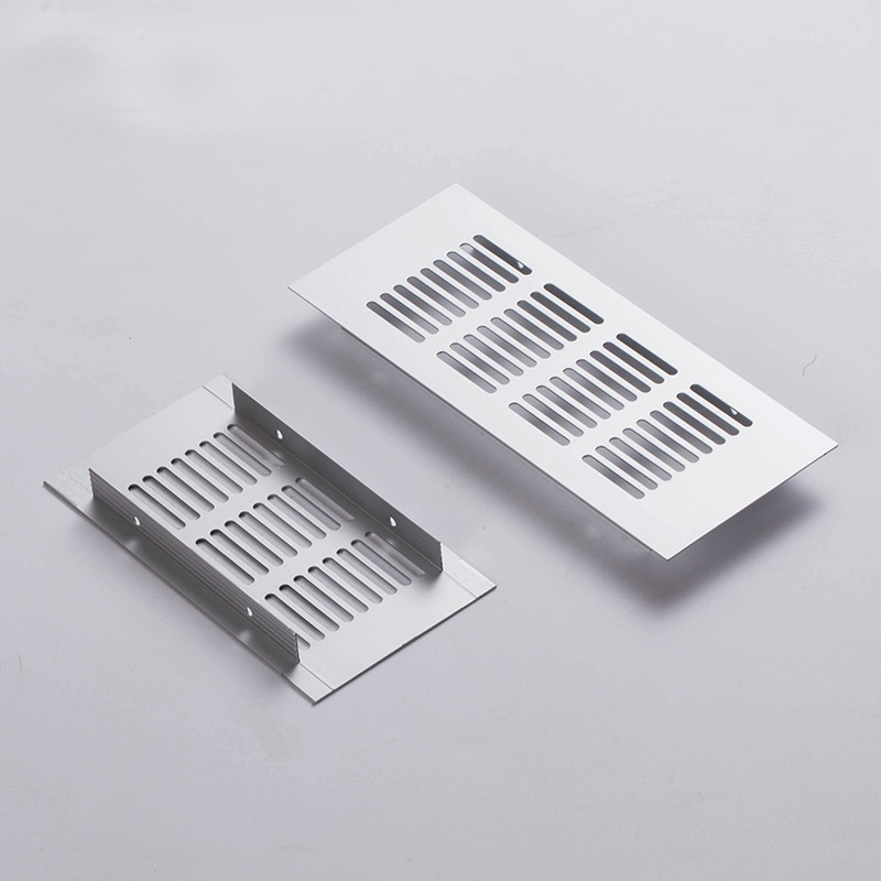 Venta directa de fábrica, zapatero rectangular de aluminio con malla transpirable en blanco y negro, con orificios de ventilación y refrigeración.