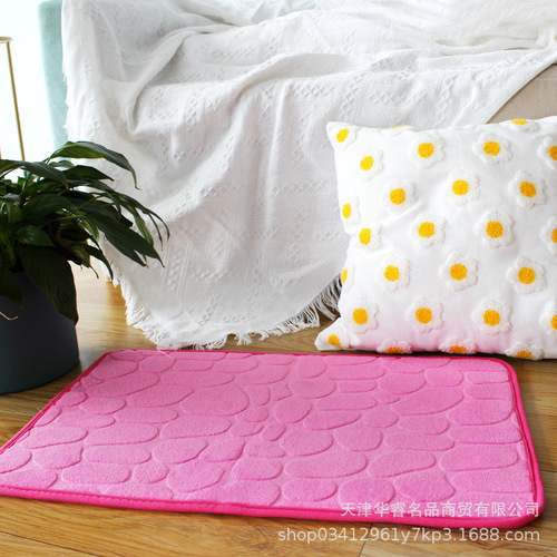 Wholesale coral velvet floor mats pebble embossed door mats solid color simple bathroom sponge absorbent foot mats