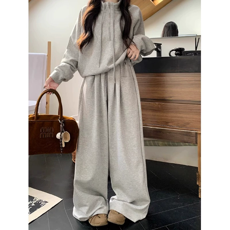 Большой размер ленивый ветреный костюм женский осенний и зимний повседневный свитер толстый MM тонкий с высокой талией и подвеской штанов из двух частей