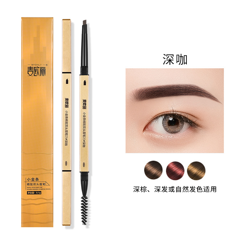 Pequeñas barras de oro de Macao, palillos de oro, lápiz de cejas de doble cabeza, estereoscópico y duradero, no mareado, lápiz de cejas de triángulo, un cabello