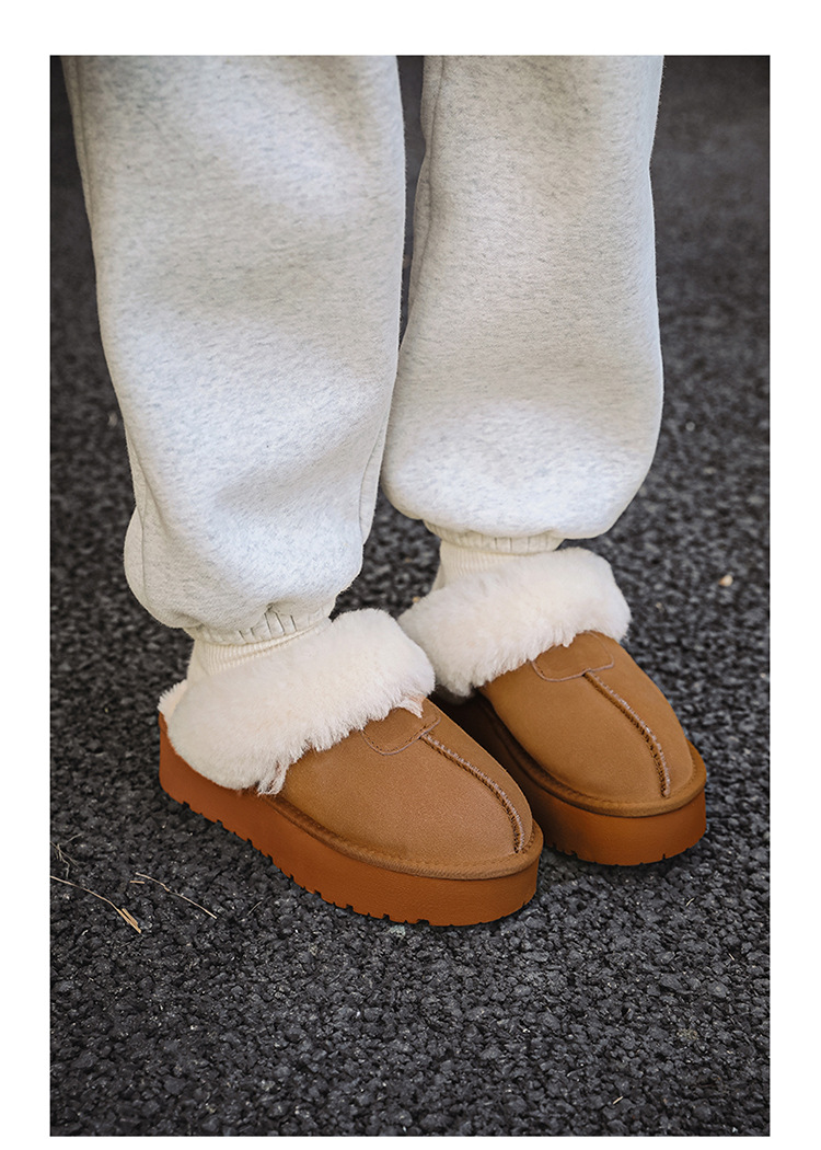 Papuci pufoși cu talpă groasă, din blană nouă, cizme de zăpadă pentru femei, pentru a se încălzi și a se proteja de alunecarea din bumbac._voghion.com