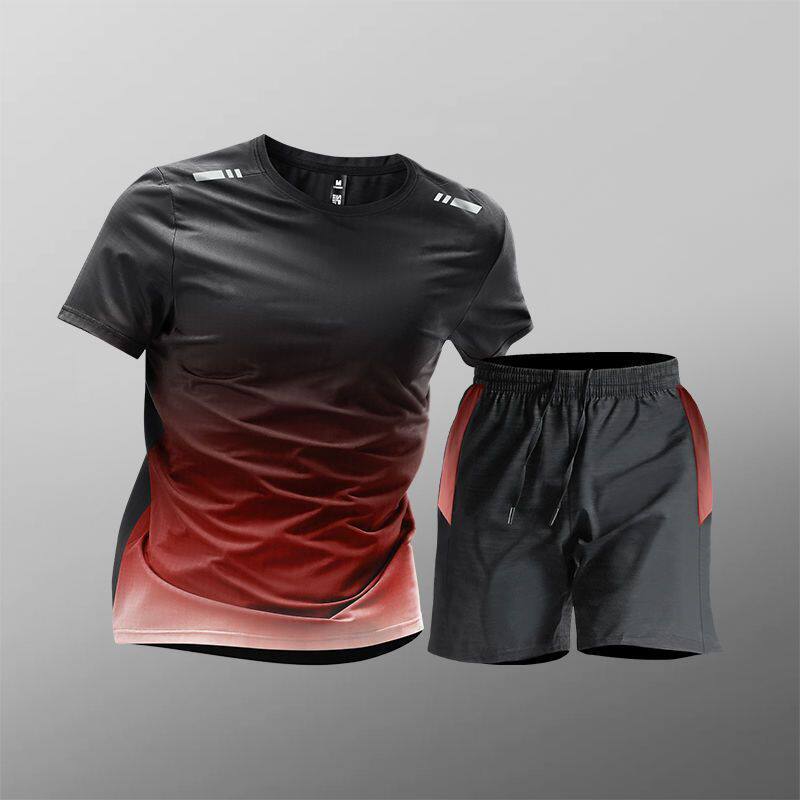 Trajes deportivos para hombres hielo veloz ropa seca camiseta de fitness correr mangas cortas pantalones cortos trajes de entrenamiento fábrica transfronteriza al por mayor