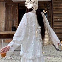 慵懒松弛感网纱蕾丝边拼接防晒衬衫女夏季设计感看衬衣外套