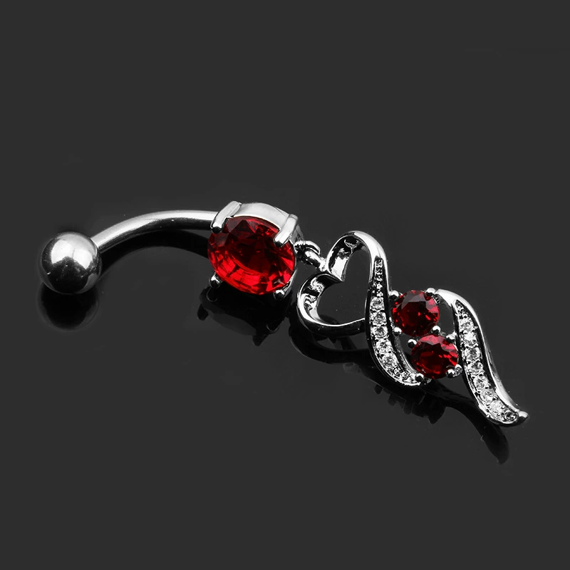 Navel Ring, 316L Medical Stainless Steel, 1.6×10×5 mm, European Style with Gemstone Pendant