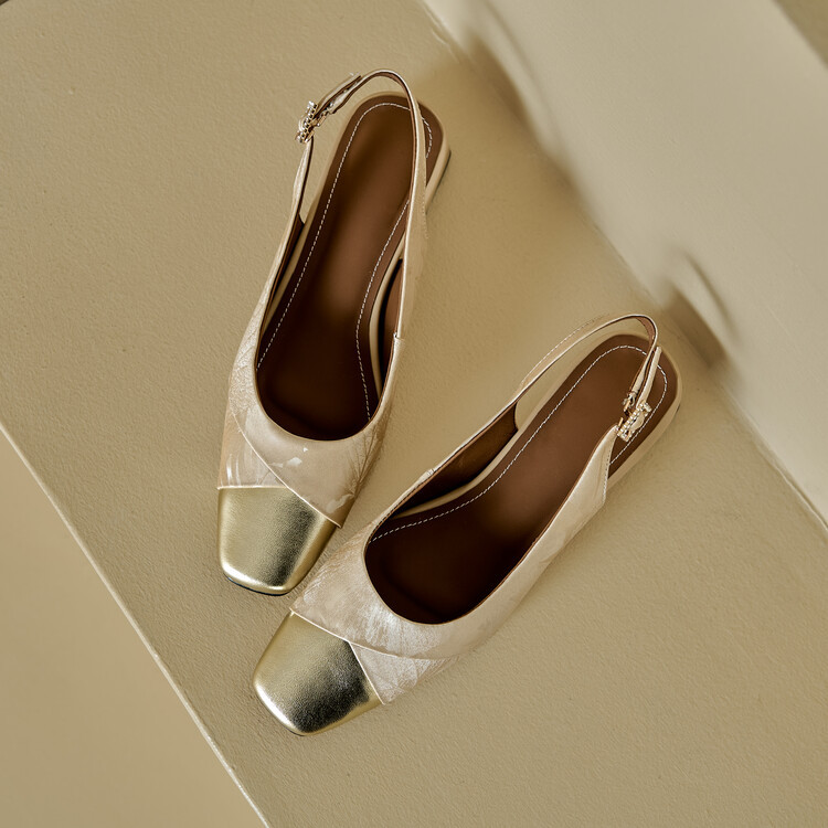 Sandal bít mũi nữ da bò phối màu gót thô 5 cm — Màu xanh lá, Màu mơ chi tiết 55