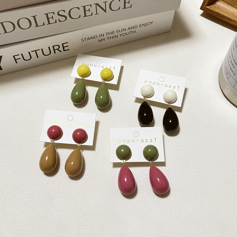 925 Sterling Silver Ear Needle Material 1 Pair Casual Simple Style Round Water Droplets Stoving Varnish Resin Drop Earrings