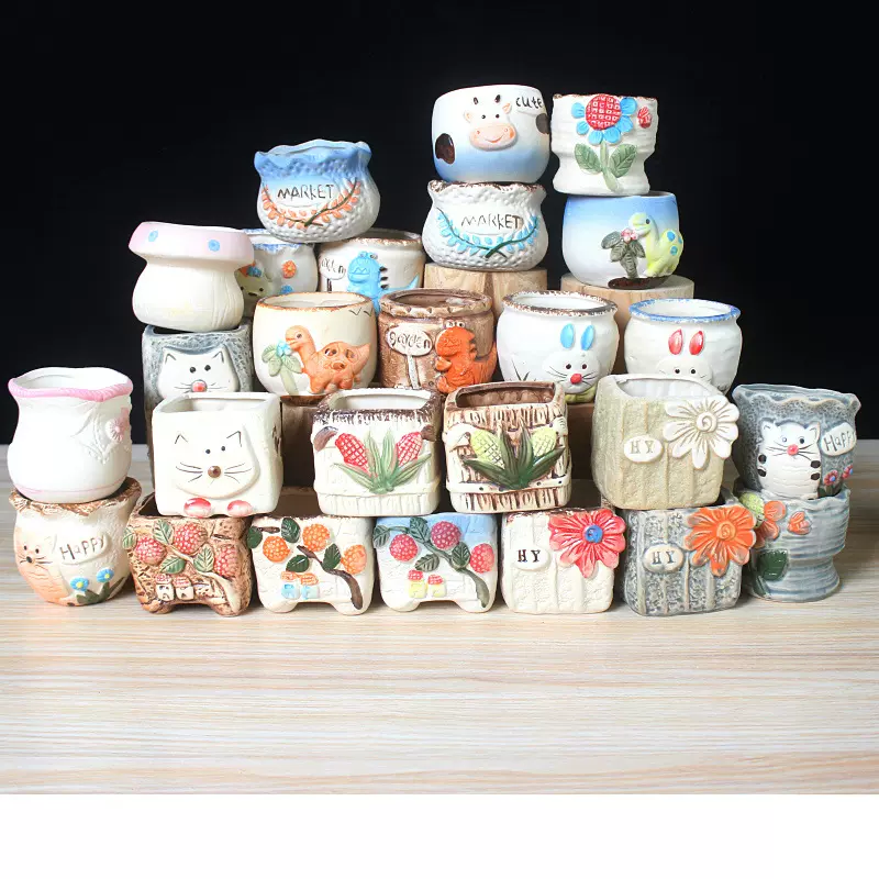 批发陶瓷多肉花盆 多肉植物花盆 拇指盆育苗盆手绘多肉小盆栽9669