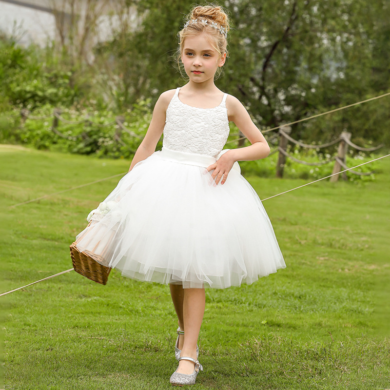 Nuevo europeo y americano transfronterizo vestido de novia para niños niñas encaje piano rendimiento cumpleaños anfitrión puffy princesa vestido midi
