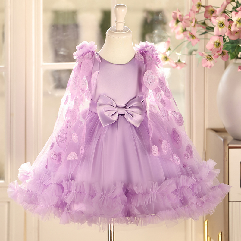 Vestido formal transfronterizo para niñas con chal y falda abullonada, vestido de niña de las flores, traje de actuación para presentadora, vestido de princesa.