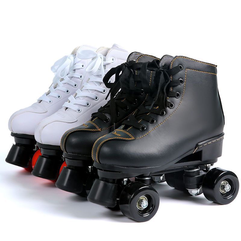 Manufacturer's Double-Row Black and White Roller Skates, Full Set of Flash Special Walking Sports Princess Roller Skates