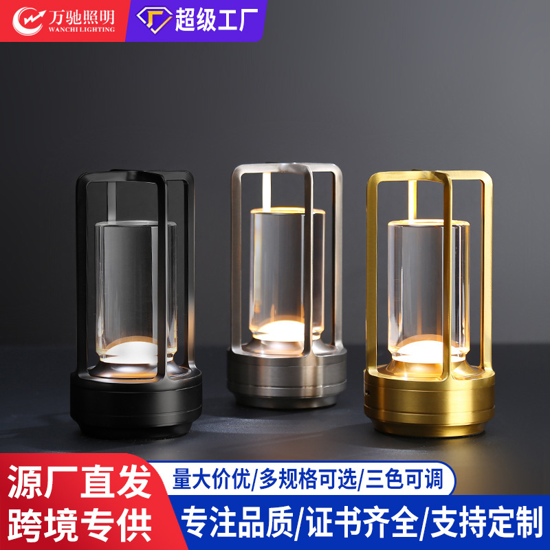 跨境摆件酒吧台露营床头灯轻奢氛围小台灯复古风充电触摸装饰台灯
