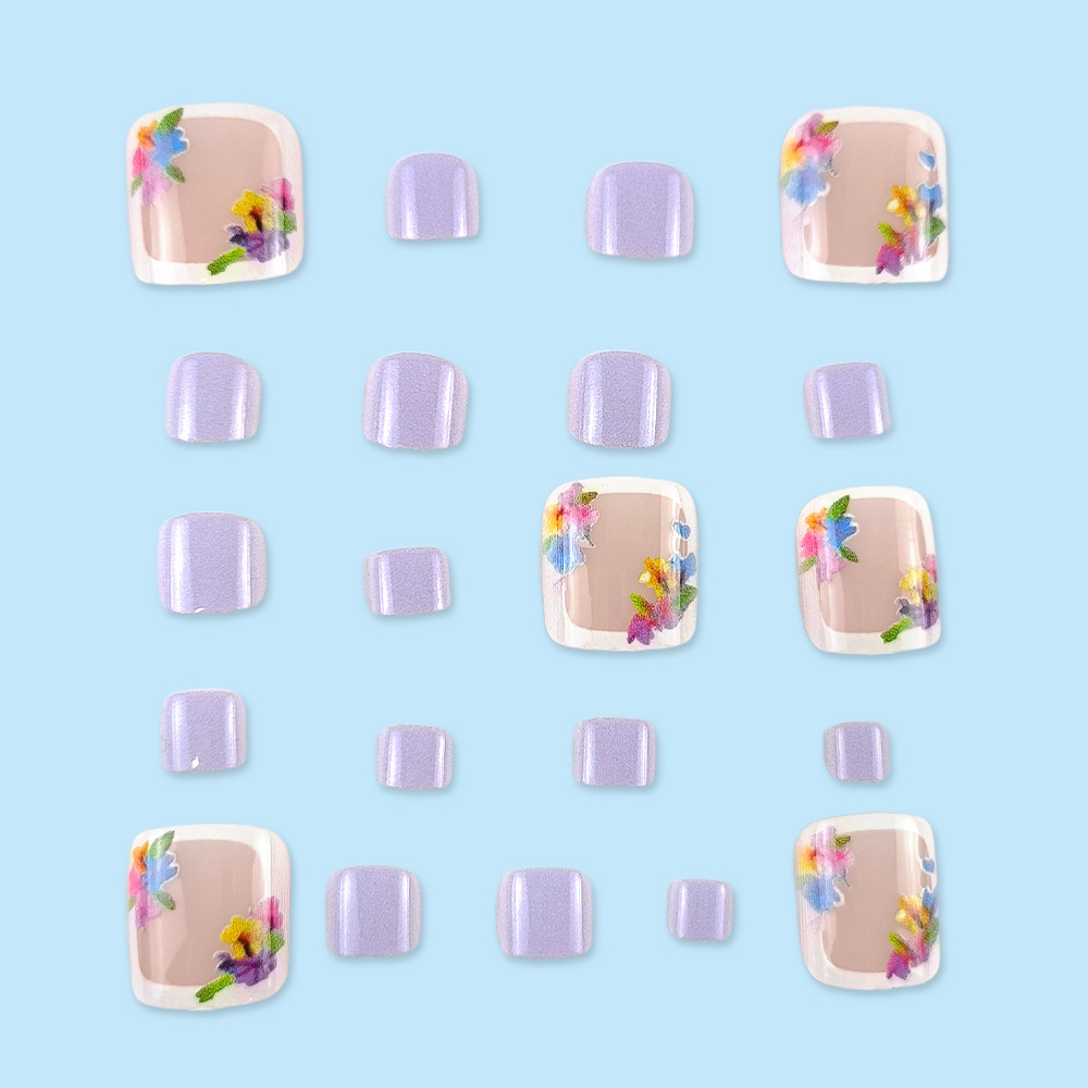 Uñas de pie de aire púrpura simples, uñas de uñas, flores coloridas, uñas de pie, parches de uñas, venta caliente transfronteriza al por mayor image 4