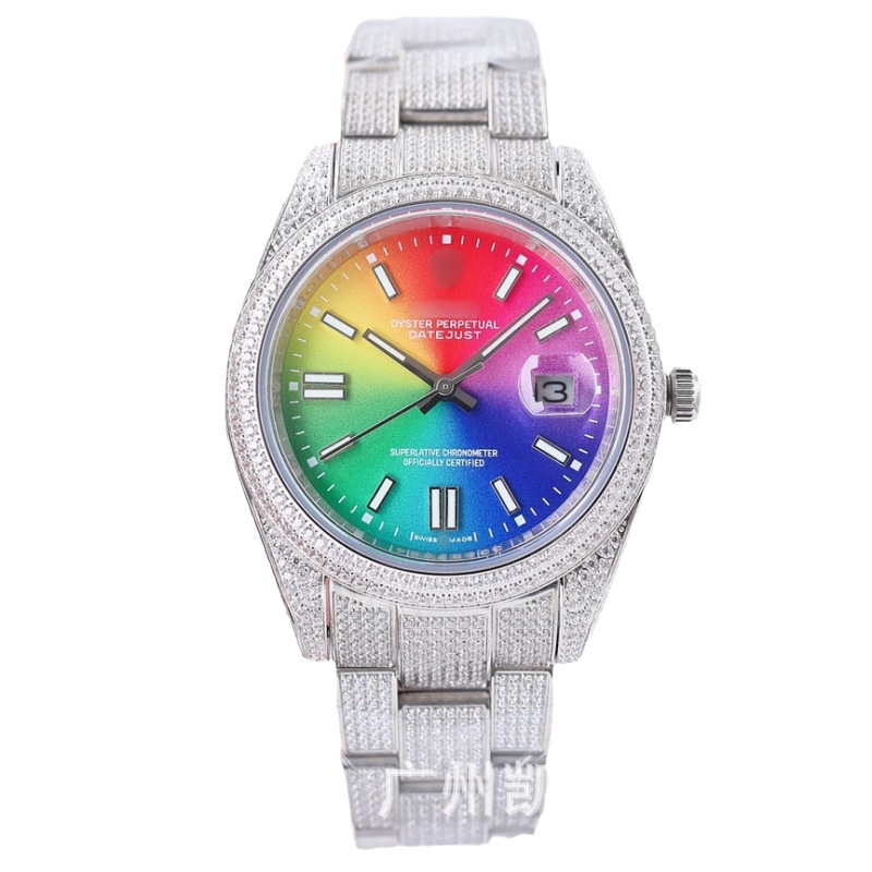 Venta directa de fábrica Lao Jia reloj mecánico de diamante completo Comercio exterior Venta caliente escala romana registro estrellado cristal diamante reloj de hombre