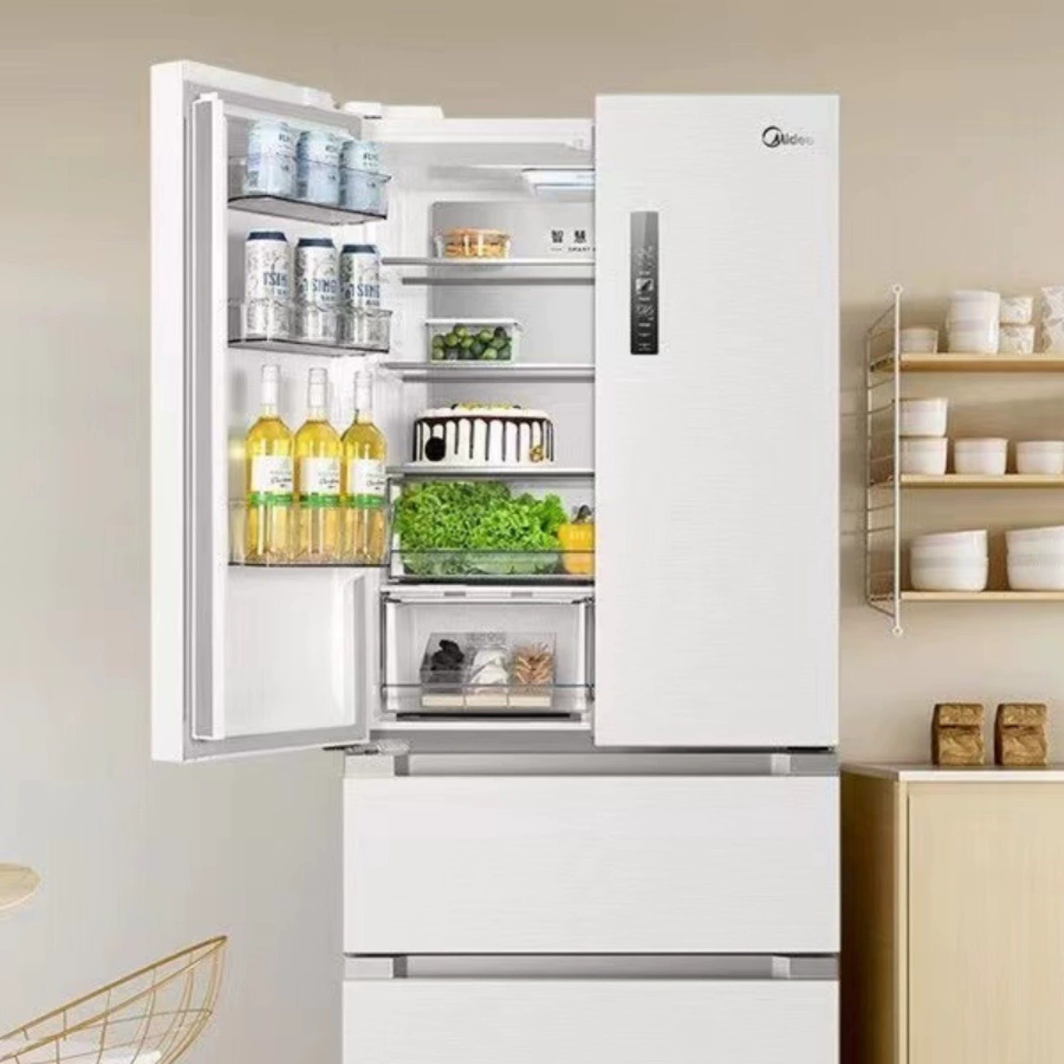 Холодильник (Midea) BCD-508WTPZM(E), французский тип, двойная anti‑odor система, крупные ящики