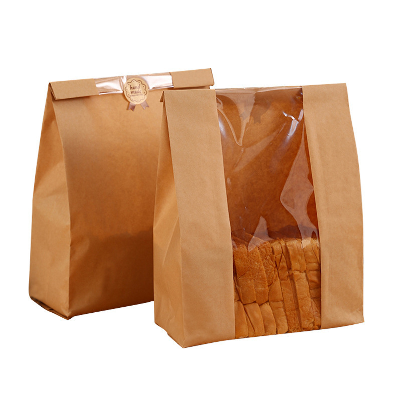尖底开窗袋牛皮纸袋现货加印烘焙食品袋长条法棍毛毛虫面包袋|undefined