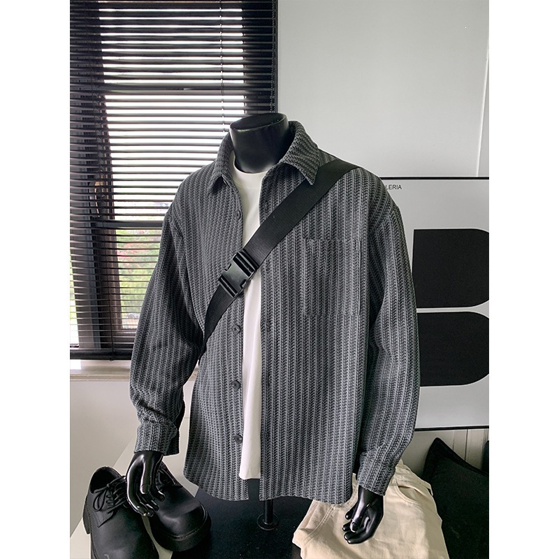 Cross-border American retro workwear striped collar shirt, loose casual shirt jacket, 2026 autumn new trend.