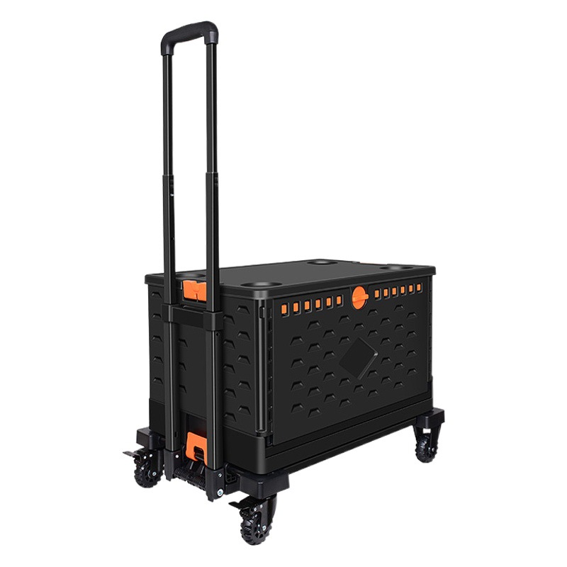 Caja de almacenamiento plegable con ruedas y freno, carro portátil para compras, camping o uso doméstico