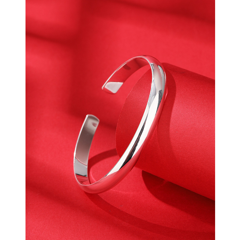 Pulsera de plata brillante para mujer 999 plata esterlina madre clásico abierto anillo liso sólido imperial concubina pulsera de plata pura para ancianos