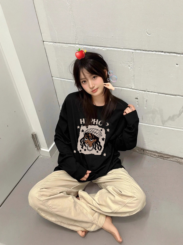 长袖t恤女 内搭打底衫春秋季新款纯棉嘻哈酷外穿休闲宽松束口上衣|undefined