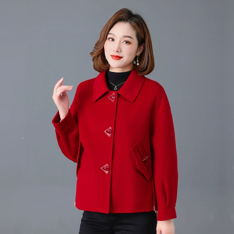 Модное двустороннее шерстяное кашемировое пальто для мам, женский короткий шерстяной топ для женщин среднего и пожилого возраста, маленький осенне-зимний шерстяной топ