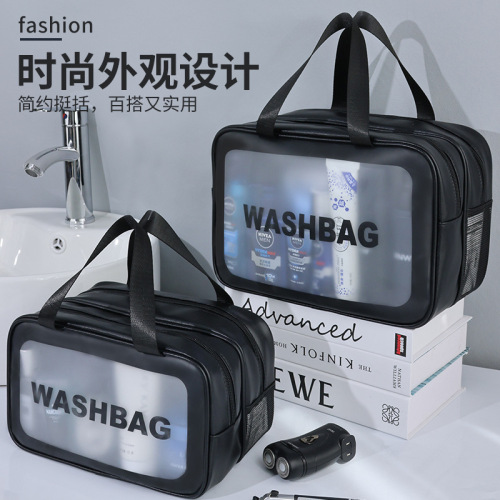 Dry and Wet Separation Double Layer Transparent PU Men's Portable Makeup Bag Cosmetic Storage Bag Travel Toiletry Bag
