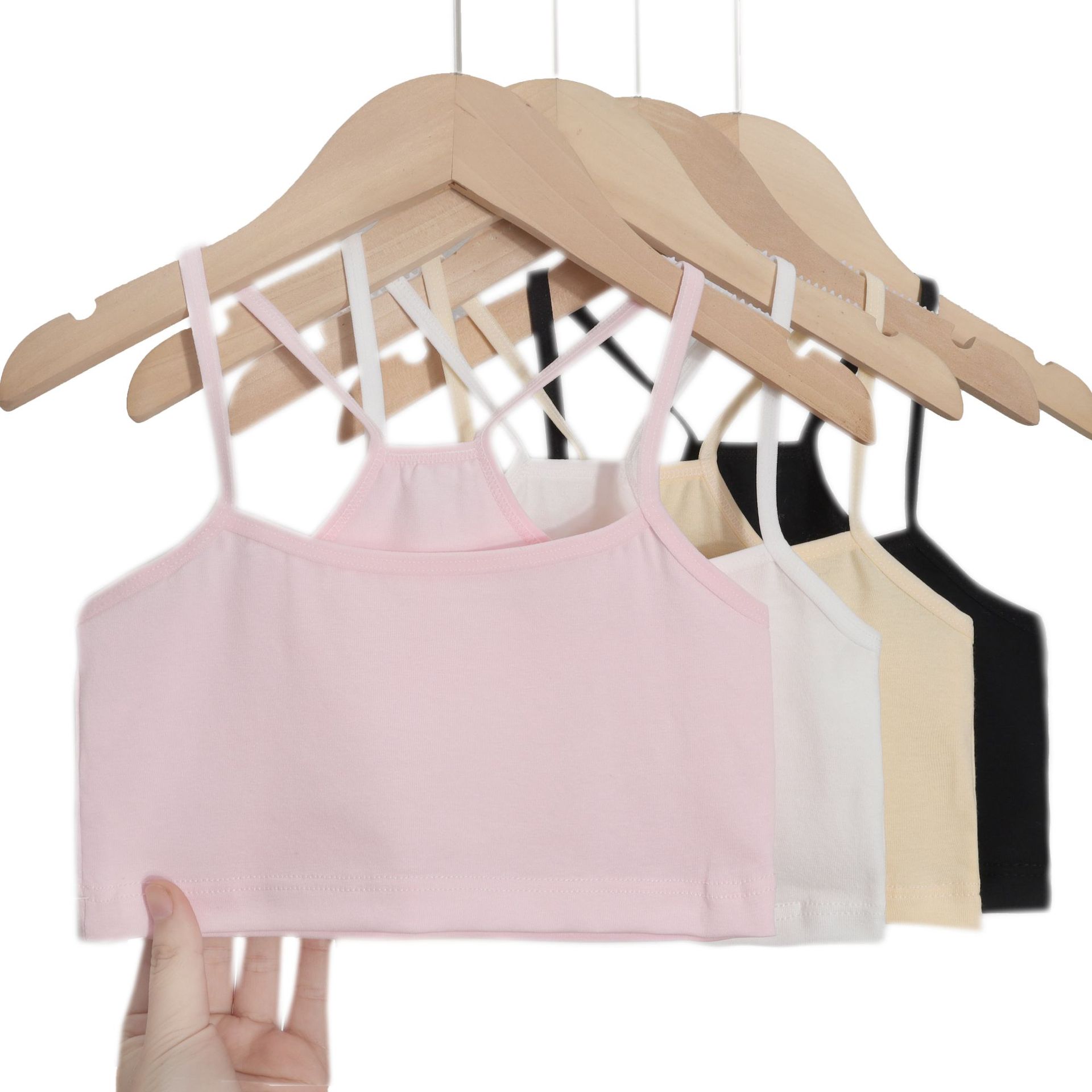 Underwear for children aged 7-10 during puberty, student style, anti-nipple, racerback tank top, single-layer thin straps