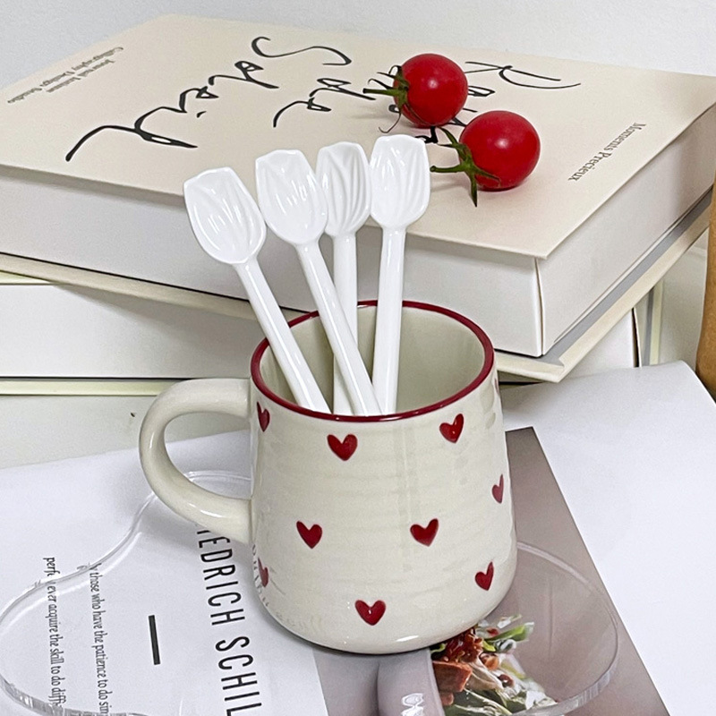 Ceramic Tulip Coffee Spoon With Creative Relief Heart Design_voghion.com