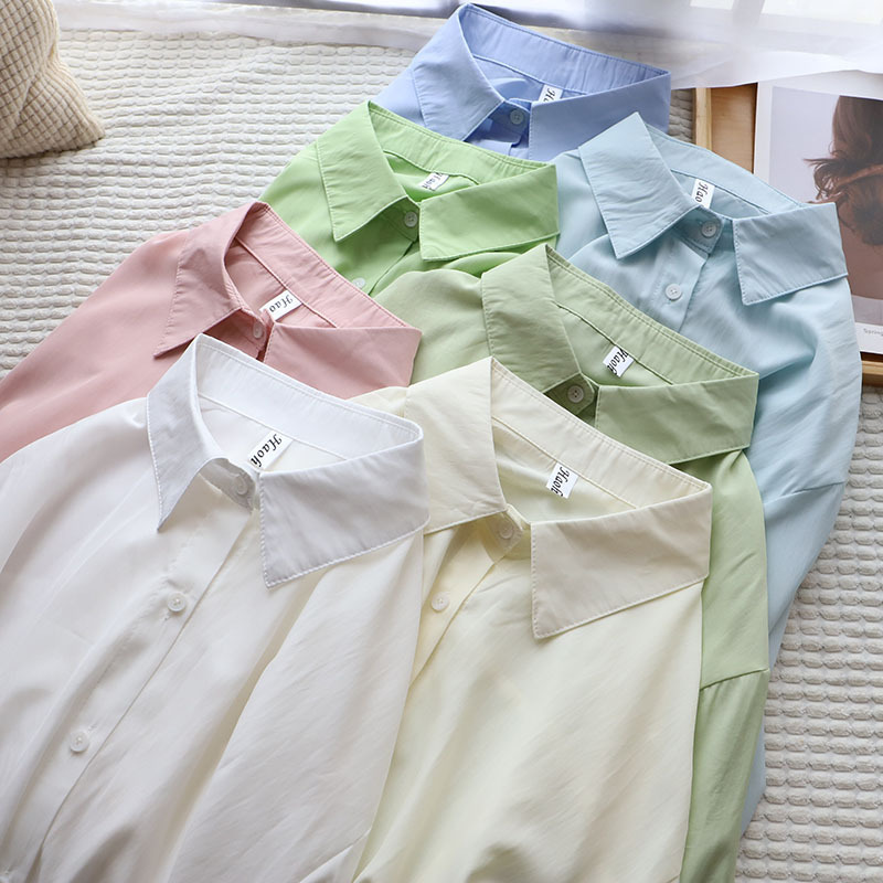 [Bizheng] Spring New Korean Women's Fresh Macaron Thin Shirt Loose Women's Top 7769