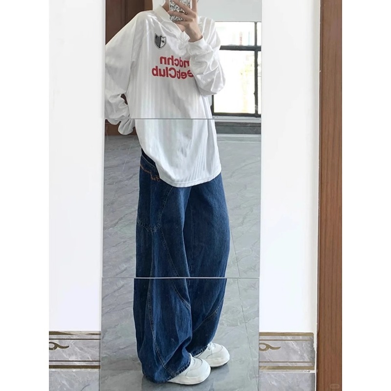 2025 ルーズアメリカンストリート機能薄型速乾スポーツユニフォーム V ネック日焼け止め長袖 Tシャツメンズ夏レトロ|undefined