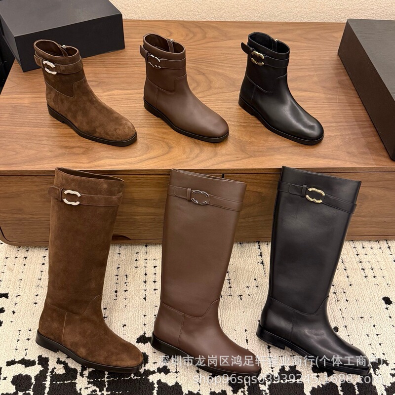 26B New Classic Gold Double C Long Knight Boots in Chanel Style, Versatile Chunky Heel Elegant Women's Boots 26B New Classic Gold Double C Long Knight Boots in Chanel Style, Versatile Chunky Heel Elegant Women's Boots