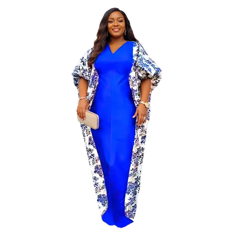 Cross-border Plus Size Women's Clothing Middle Eastern Ethnic Style Robe African Color-Block Printed_ecoleips.com