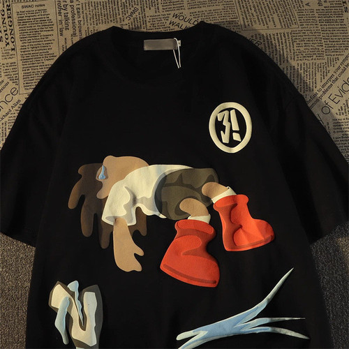 American-style retro hip-hop cartoon short-sleeve T-shirt for women, summer, loose-fit, trendy brand, European/American high-street style—versatile half-sleeve top for couples.