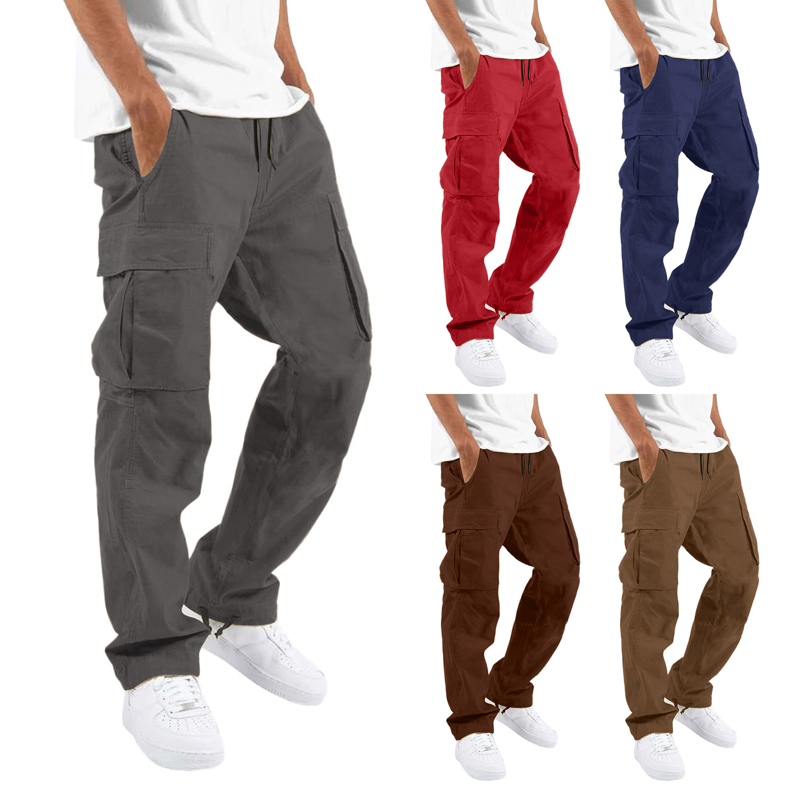 Pantalons de travail décontractés pour hommes, nouvelle collection printemps-automne, avec cordon de serrage et poches_voghion.com