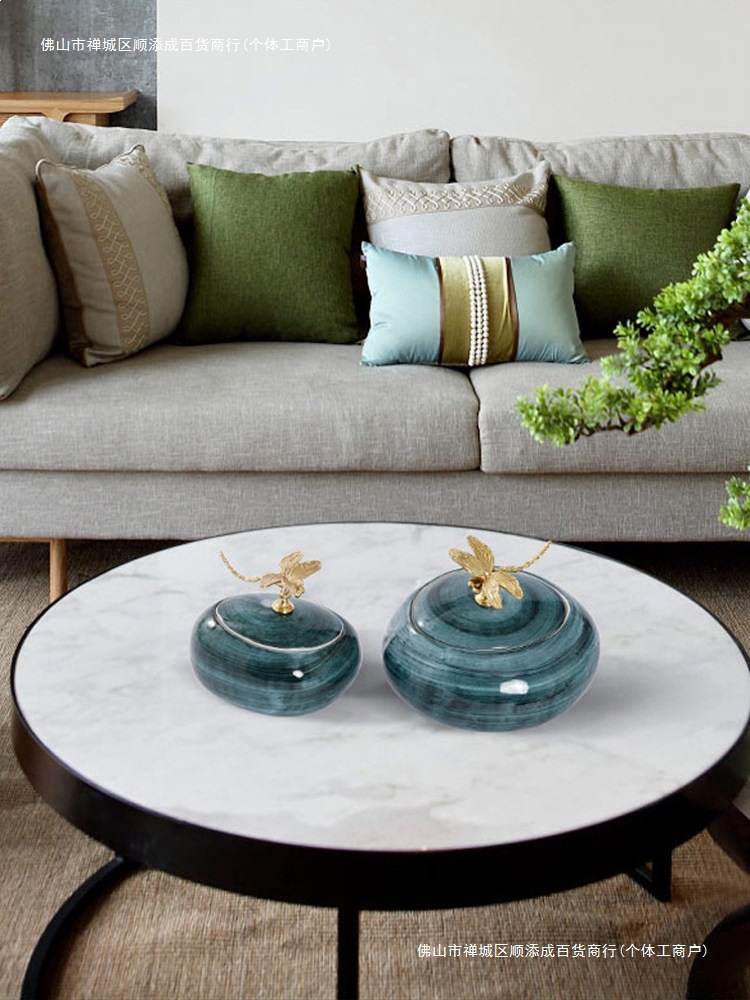 新中式办公室软装饰品客厅酒柜摆件创意储物罐陶瓷样板房玄关家居