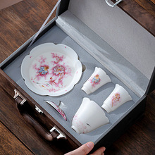 高端素烧羊脂玉瓷轻奢盖碗茶杯小套装便携式茶杯户外旅行功夫茶具