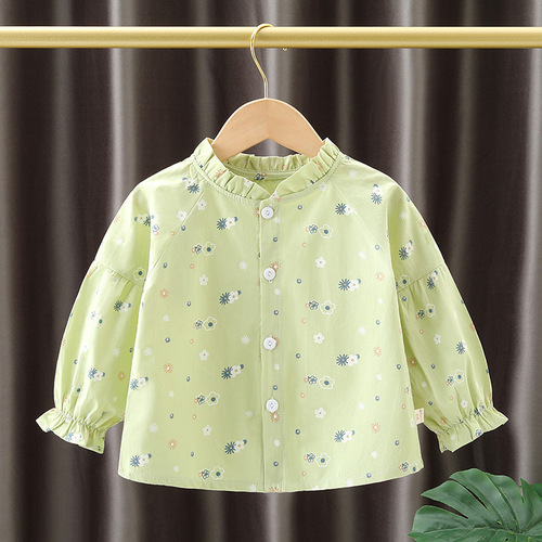 Baby Girl Floral Long-Sleeve Shirt 2024 Spring and Autumn New Casual Children's Blouse Korean Style Autumn Outfit Fashion Top