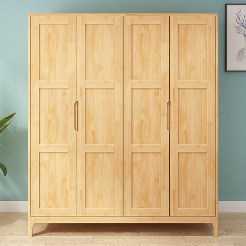 全实木衣柜家用卧室简约现代原木储物柜子对开门北欧木质整体衣橱