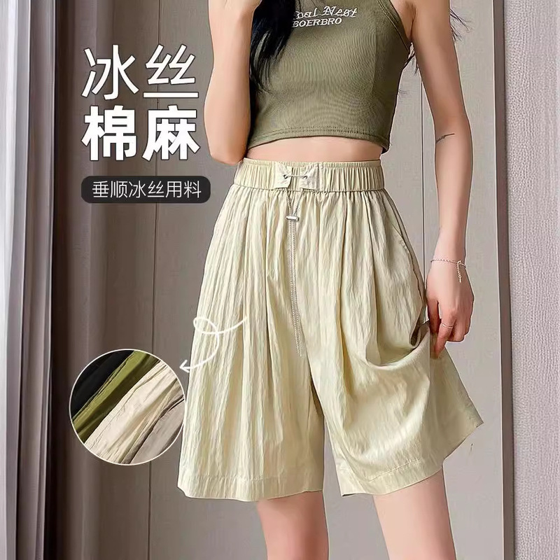 Half Cotton and Linen Shorts Summer Straight Loose Thin High Waist Slimming Casual Small A- line Ice Silk Outer Wear Pants