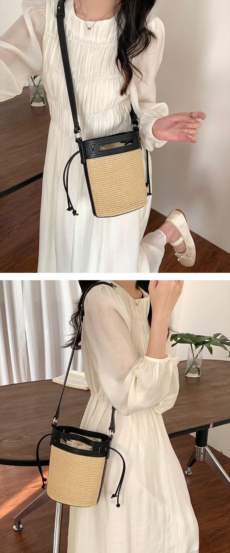 Crowdsourced Design Grass for Women 2024 New Color Contrast Woven Bucket Crossbody Women's Commuting Shoulder Bag_voghion.com