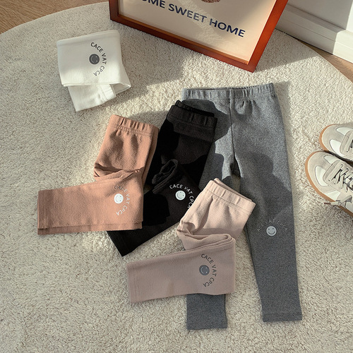 2024 Autumn New Fun Smiling Face Pants Soft Cotton Girls Slim Leggings Printed Casual Pants Han Autumn Trousers