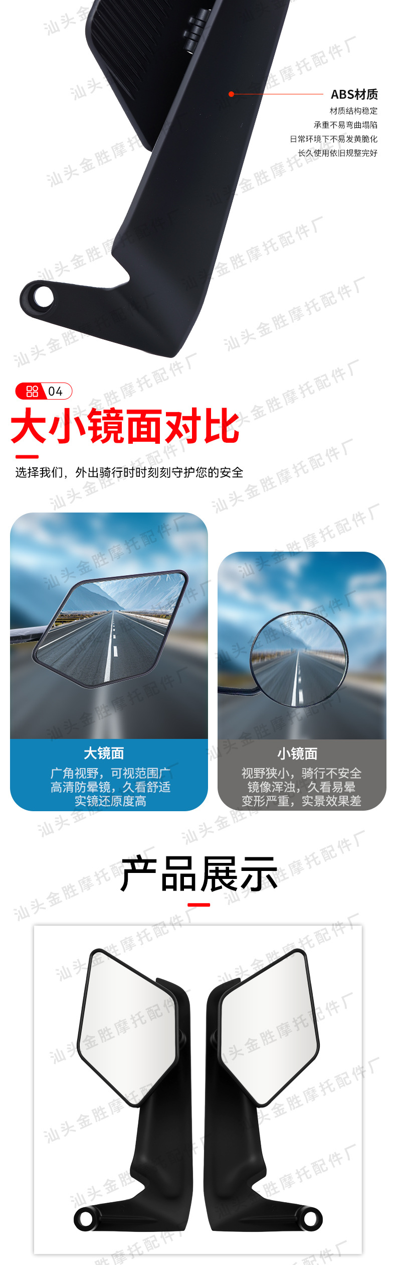 Plastic Abs Material Wide-View Motorcycle Electric Vehicle Wind Wing Reflector Modified New Rearview Mirror Black