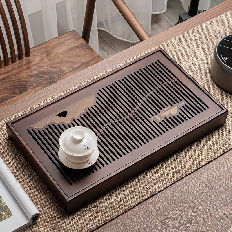Japanese Simplicity Bamboo tea tray Walnut Wood color tea tray drainage household hotel Tea Service Tray