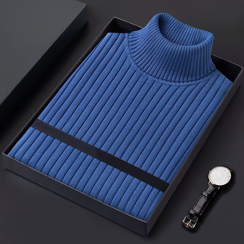Cross-Border Simple Plain Solid Color Versatile Knit Sweater for Men, Autumn and Winter, Round Neck, Vertical Stripes, Large Size, Loose Knit Top