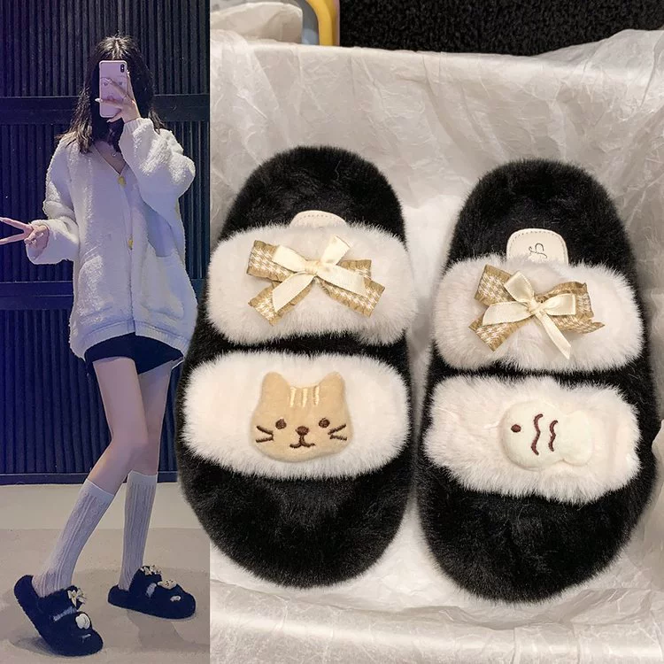 Симпатичный бант слово тапочки женский внешний вид 2024 новый премиум смысл модной плоской подошвы для шерстяной обуви