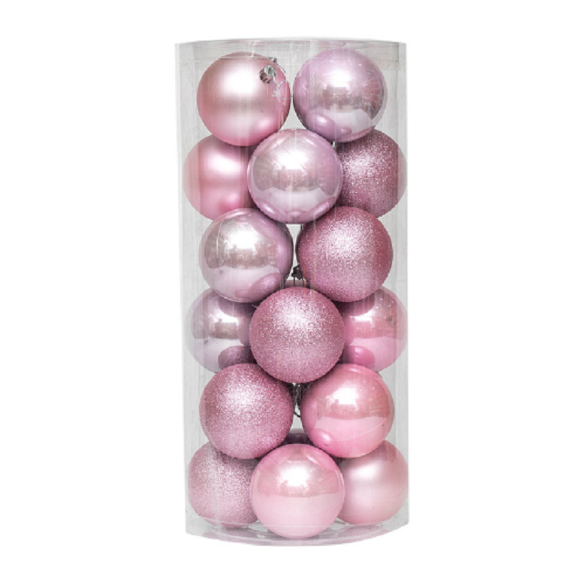 Decoración de árbol de navidad 3cm4cm6cm8cm bola de navidad de barril de plástico galvanoplastia mate bola de polvo brillante 24 paquetes mixtos